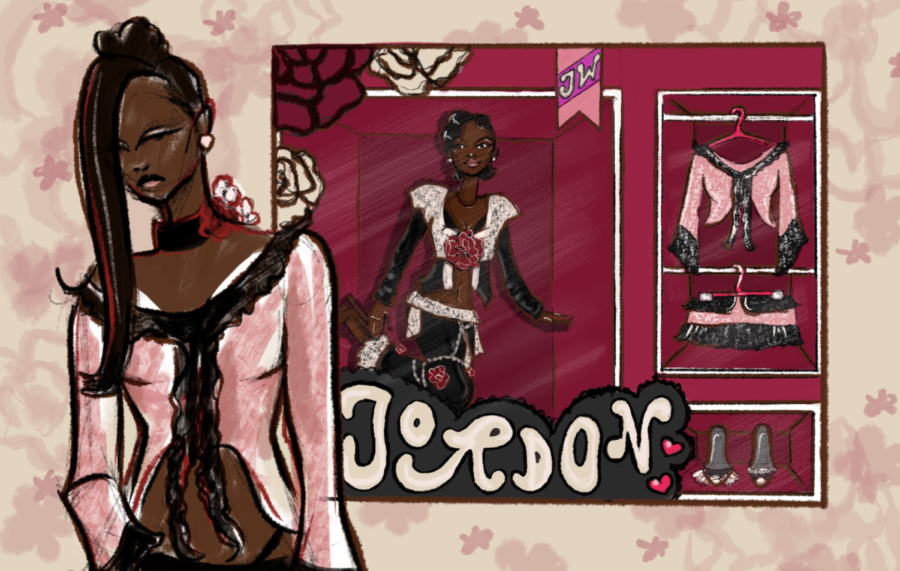 jordon+willis%2C+a+25-year-old+nyc-based+fashion+designer%2C+embraces+hyper-femininity+in+his+designs+with+accents+of+lace%2C+pearls+and+vintage+jewelry.+%2F%2F+illustration+by+abby+wilson